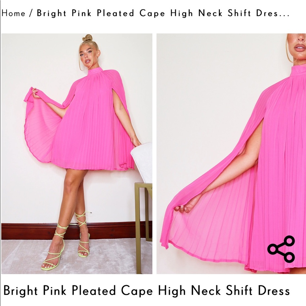 Pleated Cape High Neck Shift Dress